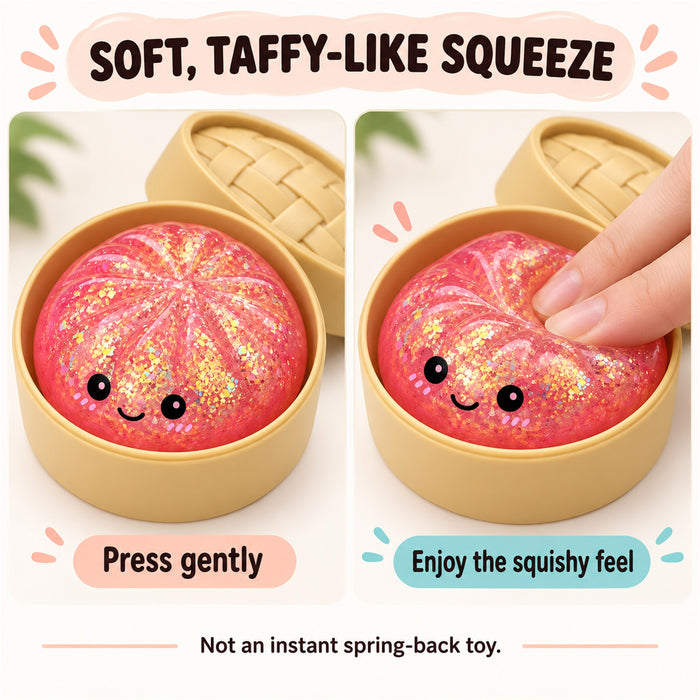 Glitter Bun Squishy Toy with Steamer Case, Random Color