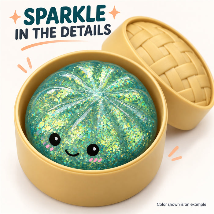 Glitter Bun Squishy Toy with Steamer Case, Random Color
