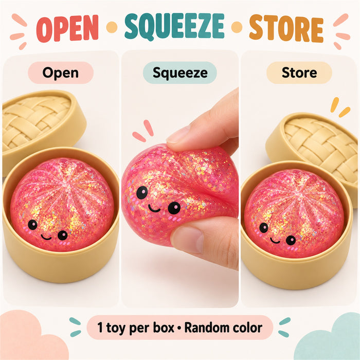 Glitter Bun Squishy Toy with Steamer Case, Random Color