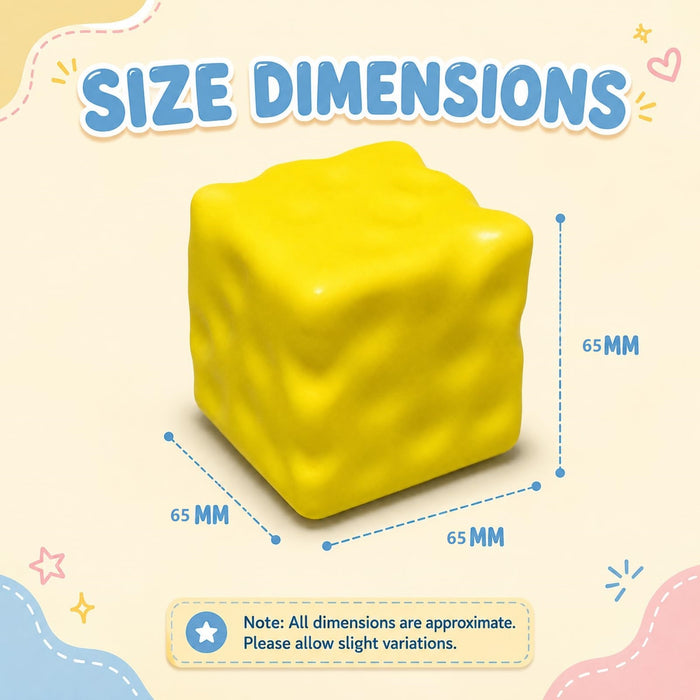 Squishy Cheese Cube Toy, Soft Squeeze Stress Ball, 65mm, Yellow