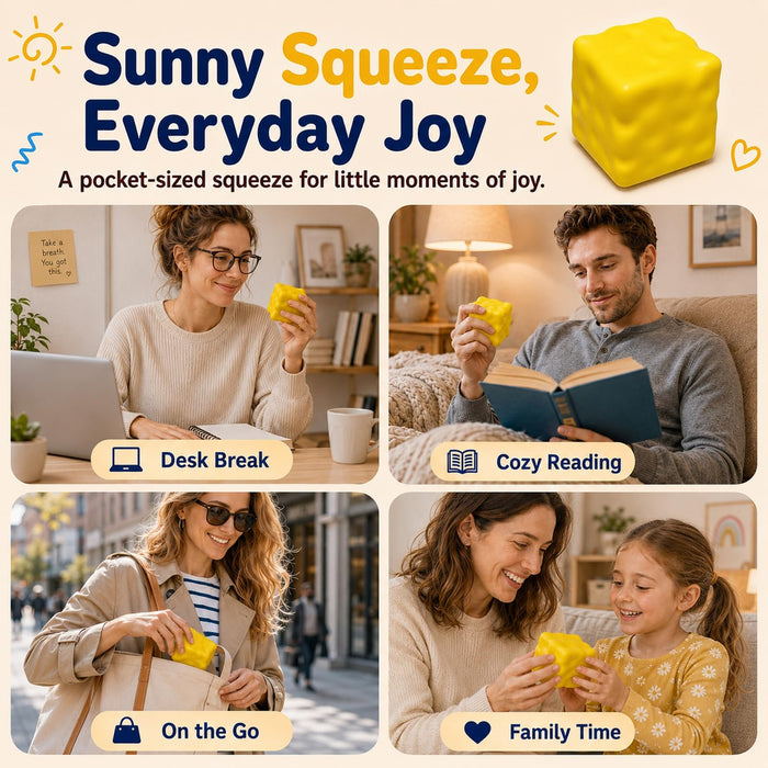 Squishy Cheese Cube Toy, Soft Squeeze Stress Ball, 65mm, Yellow
