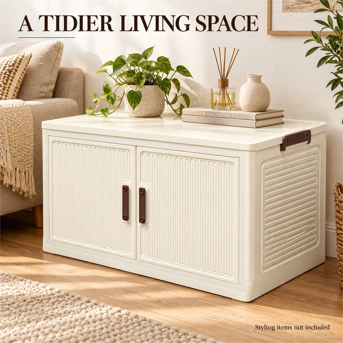 Storage Cabinet, 2 Doors, Single Tier, Cream, 68.5 cm, for Home