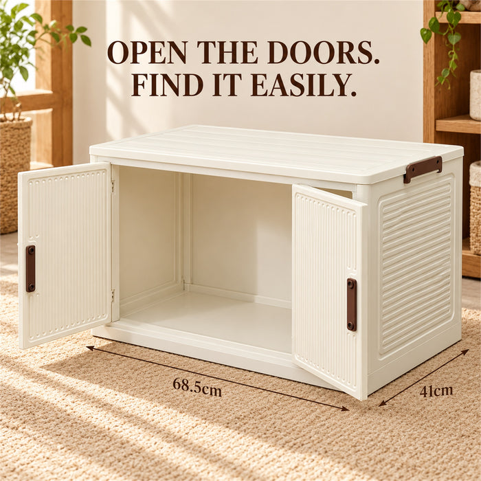 Storage Cabinet, 2 Doors, Single Tier, Cream, 68.5 cm, for Home