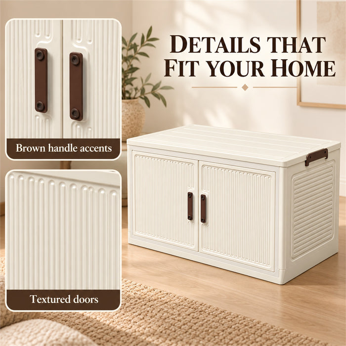 Storage Cabinet, 2 Doors, Single Tier, Cream, 68.5 cm, for Home