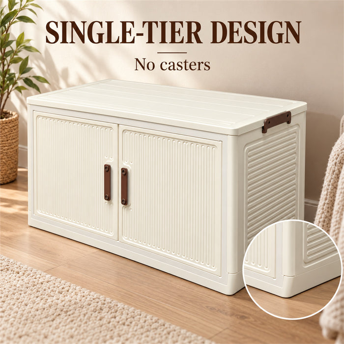 Storage Cabinet, 2 Doors, Single Tier, Cream, 68.5 cm, for Home