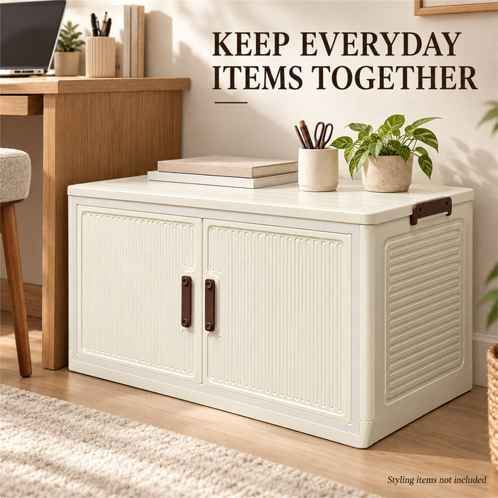 Storage Cabinet, 2 Doors, Single Tier, Cream, 68.5 cm, for Home