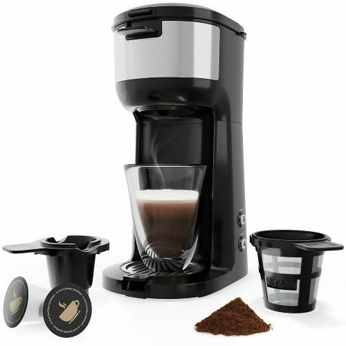 SBOLY 二合一咖啡機，小型單杯咖啡機，適用於 K 杯和研磨咖啡 - SYCM-006
