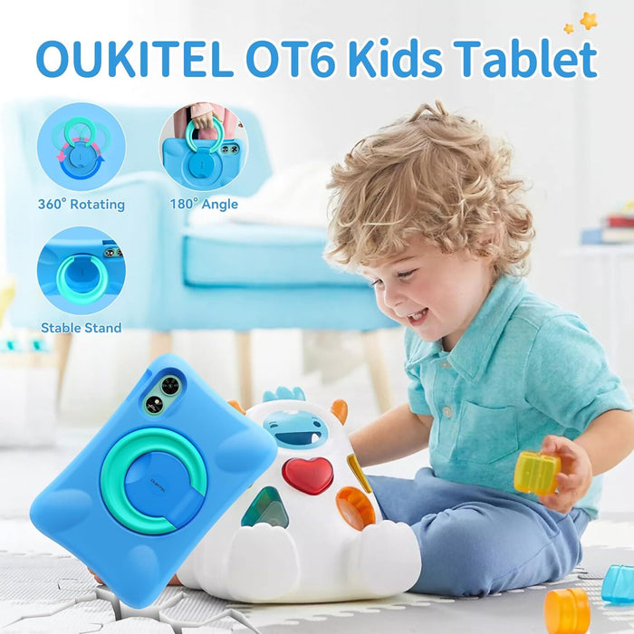 OUKITEL OT6 兒童平板電腦，10 吋 Android 13 兒童平板電腦 - 16GB+64GB 高達 1TB，8000mAh 幼兒平板電腦，帶防震保護套，Widevine L1，GMS，WiFi 6，Google Kids Space，家長控制，雙攝像頭