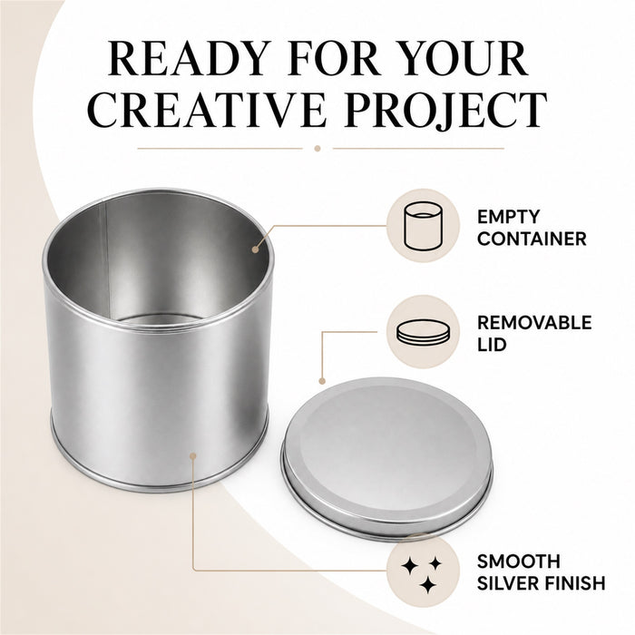 Empty Candle Tin with Lid, Silver Metal Container for DIY Crafts