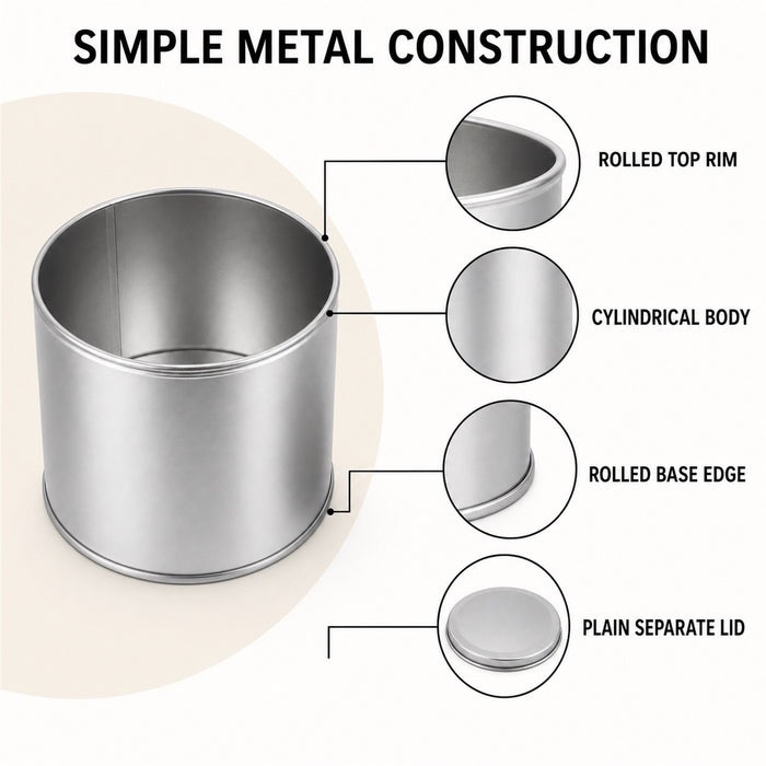 Empty Candle Tin with Lid, Silver Metal Container for DIY Crafts