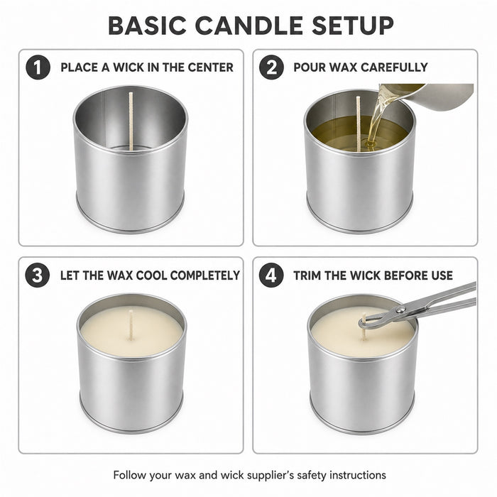 Empty Candle Tin with Lid, Silver Metal Container for DIY Crafts