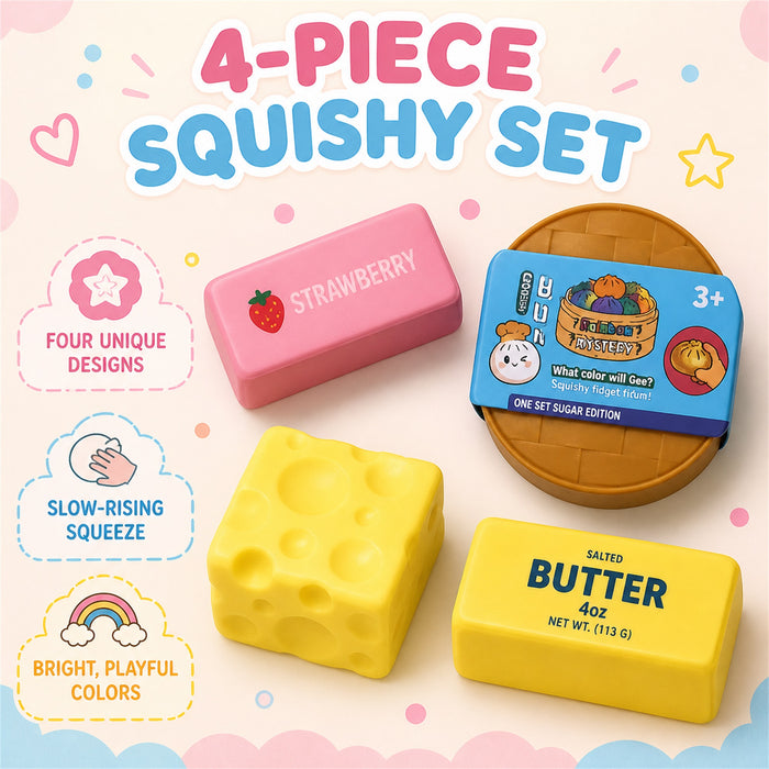 Food Squishy Toys 4-Pack, Slow-Rising Fidget Set, Ages 3+