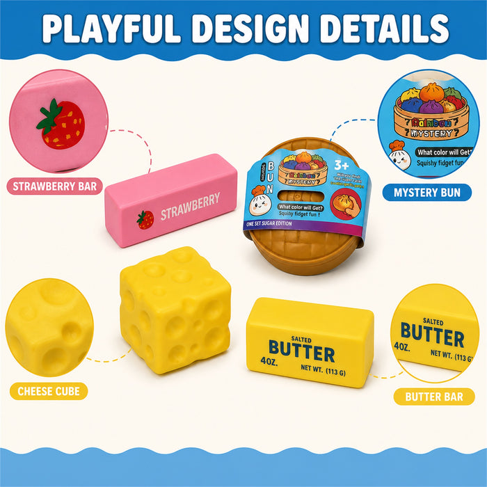 Food Squishy Toys 4-Pack, Slow-Rising Fidget Set, Ages 3+