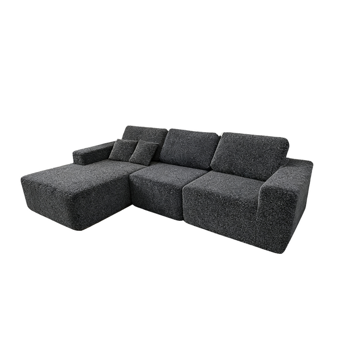Teddy Compression Sofa Upholstered Velvet Chaise longue sofa For Four Person, High Rebound Density Sponge Sofa for Living Room, Bedroom, Apartment or Office, 284cm