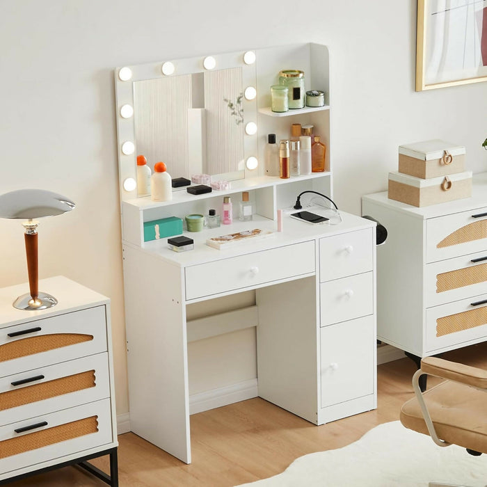 Vanity Desk with LED Mirror & Power Strip (White) ｜ 化妝枱套裝（白色，LED化妝鏡＋電源插座）