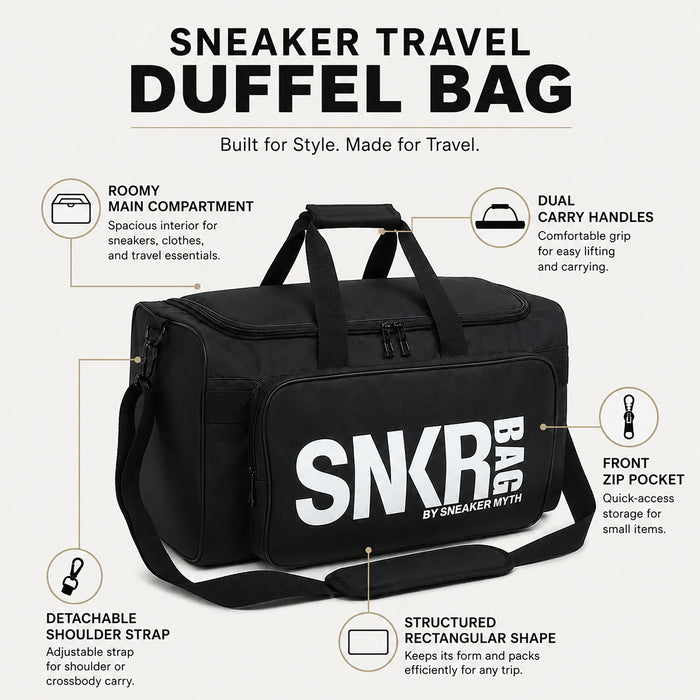 Travel Duffel Bag Front Zip Pocket, Wide-Open Interior, Detachable Shoulder Strap, Fold-Flat Design, 46 x 26 x 25 cm Gym, Weekend, Sneaker Storage