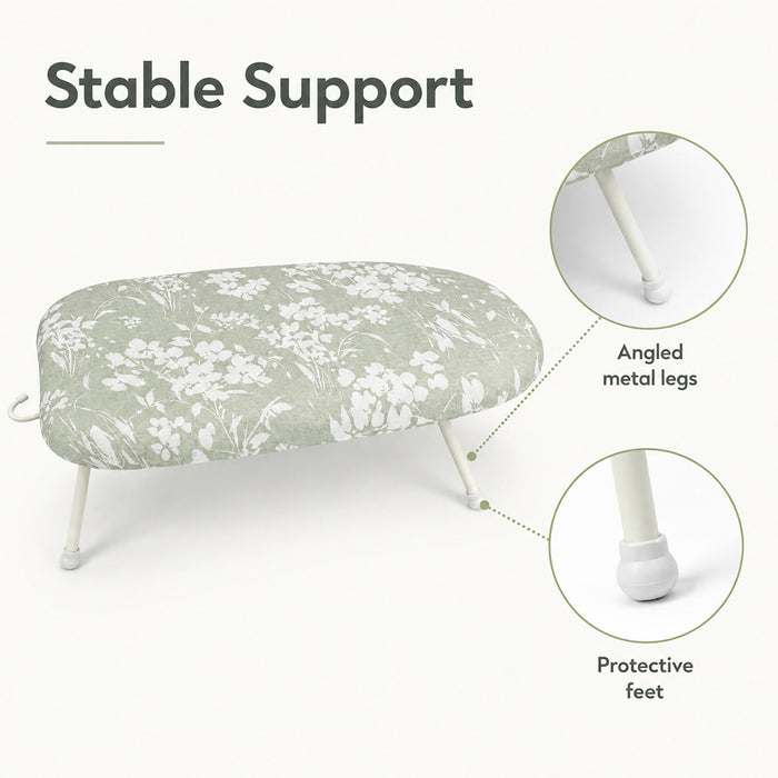 Tabletop Ironing Board with Foldable Legs & Hanging Hook Floral Padded Mini Ironing Board, 60 x 36 x 19 cm Compact Ironing Surface for Small Spaces, Dorms & Quick Touch-Ups