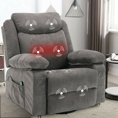 Massage Recliner Chair, 360° Swivel Rocker Reclining Chair with Massage and Heat Function for Home, Living Room (Grey)