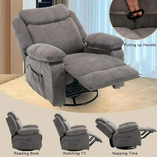 Massage Recliner Chair, 360° Swivel Rocker Reclining Chair with Massage and Heat Function for Home, Living Room (Grey)