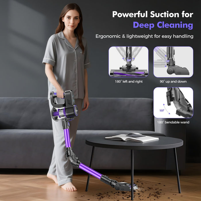 Cordless Vacuum Cleaner, 40kPa, 450W, 50-Min Runtime, Violet