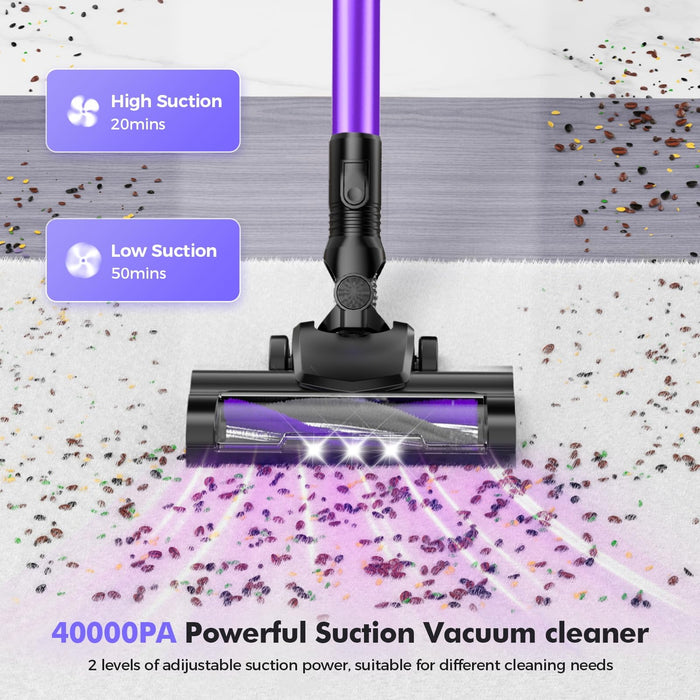 Cordless Vacuum Cleaner, 40kPa, 450W, 50-Min Runtime, Violet