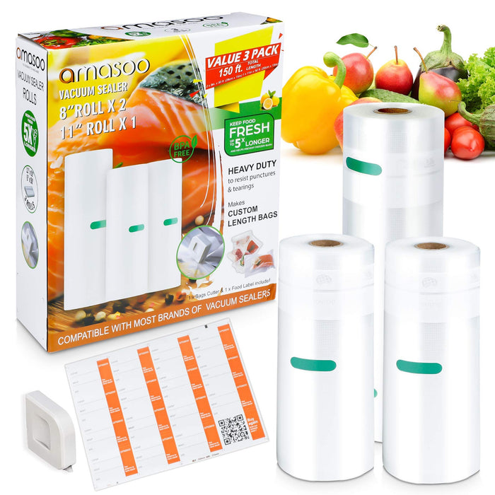 Vacuum Sealer Rolls 3 Packs - 8 in and 11 in 150 ft