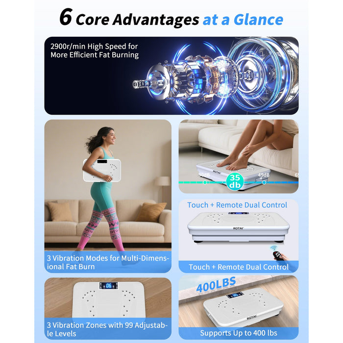 Whole Body Vibration Plate, 99 Speeds, Remote & Resistance Bands, Home Fitness