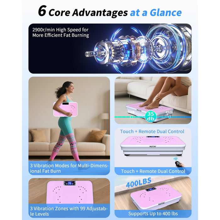 Whole Body Vibration Plate, 99 Speeds, Remote & Resistance Bands, Home Fitness