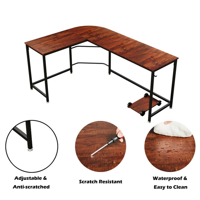 L Shaped Computer Desk 66-Inch Reversible Corner Office Desk with CPU Stand, Metal Frame, Wood Grain Top, Adjustable Feet Home Office, Gaming, Study Workstation