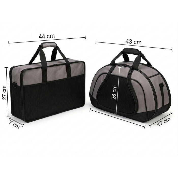 2PCs Pets Travel Lite Pet Carrier, Lightweight Soft-Sided Cat & Small Dog Travel Bag, Mesh Ventilation, Privacy Cover, Washable Pad, Carry Bag, Tan, 18 x 11 x 11.5 in