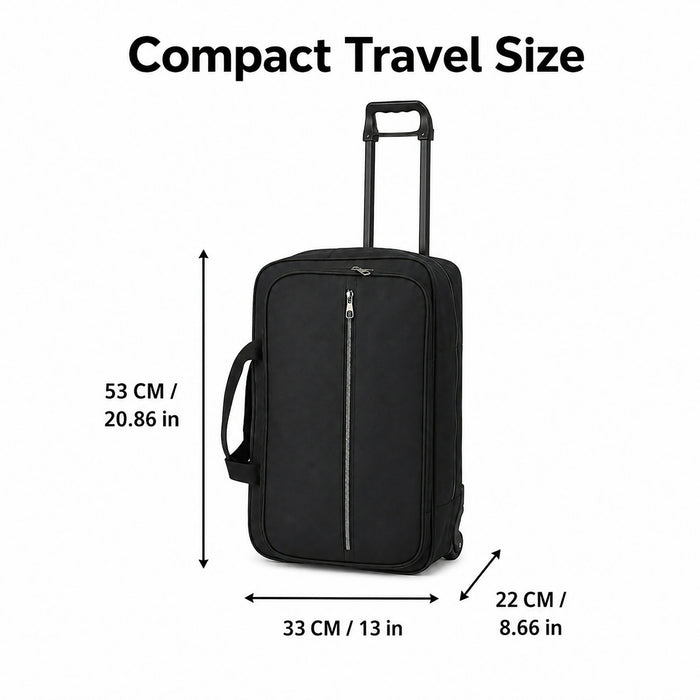 Rolling Duffel Bag, Compact Travel Bag with Wheels, Telescopic Pull Handle, Front Zip Pocket, Dual Carry Handles, 53 x 33 x 22 cm, Black Soft-Sided Weekender Luggage for Short Trips