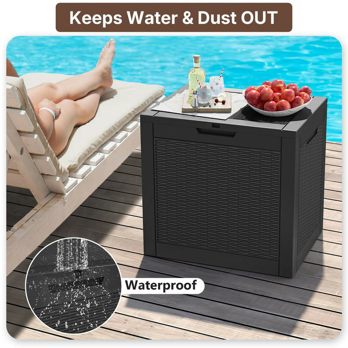 31 Gallon Outdoor Storage Deck Box Waterproof & UV Resistant Patio Storage Bin with Lockable Lid & Side Handles 220 lb Load Capacity Rattan Style for Yard Balcony Pool