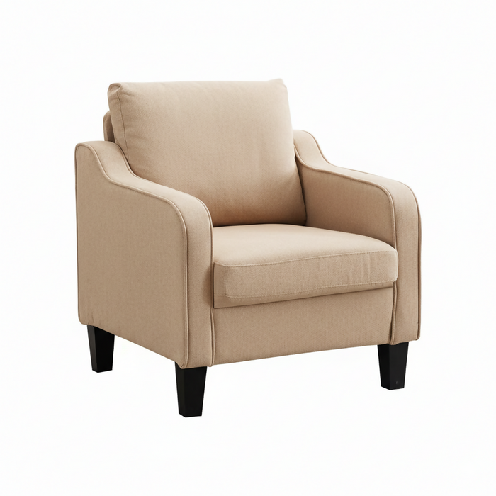 Contemporary Accent Chair for Living Room with Curved Arms - Comfortable Reading Armchair with Solid Wood Legs