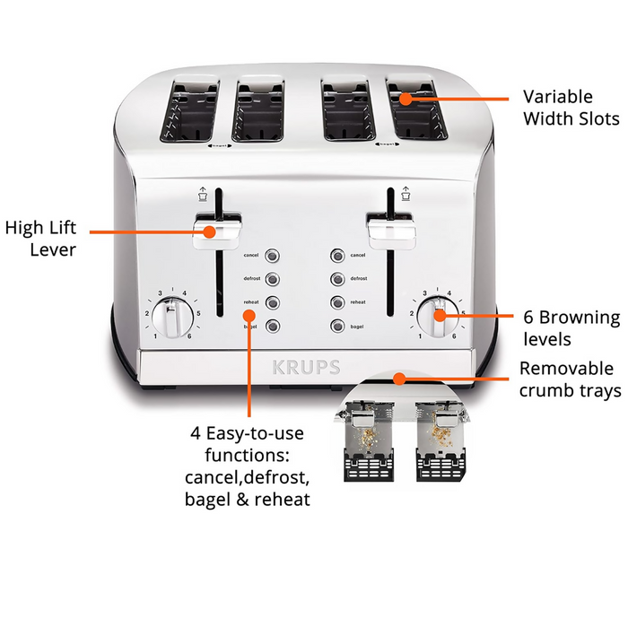 KRUPS KH734D51 簽名款 4 片不鏽鋼烤麵包機