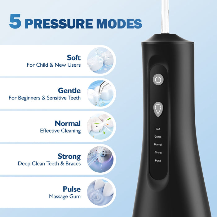 Water Flosser, 5 Modes, 300 mL Cordless Oral Irrigator, Travel