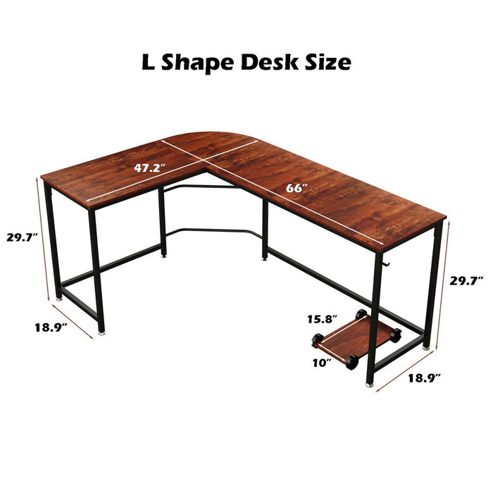 L Shaped Computer Desk 66-Inch Reversible Corner Office Desk with CPU Stand, Metal Frame, Wood Grain Top, Adjustable Feet Home Office, Gaming, Study Workstation