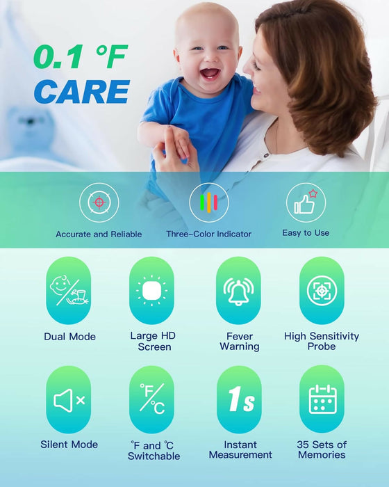 Baby Digital Thermometer, No-Touch Forehead Thermometer for Adults, Kids, Toddlers, Infrared Temporal Thermometer with Silent Mode, FSA HSA Eligible