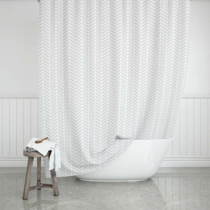Shower Curtain, Grey White Geometric Bathroom Curtain, 100% Polyester Fabric, 12 Buttonholes, Machine Washable, Modern Bath Decor for Home, Apartment, Condo