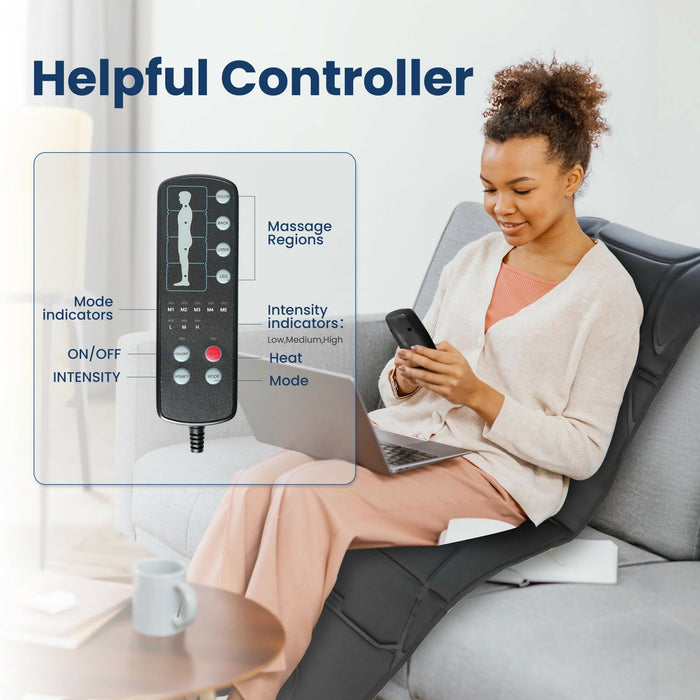 Full Body Massage Mat with Heat Extra Large Vibration Back Massager Pad with 10 Motors, 5 Modes, 3 Intensities, Remote Control for Sofa, Bed, Office & Gifts