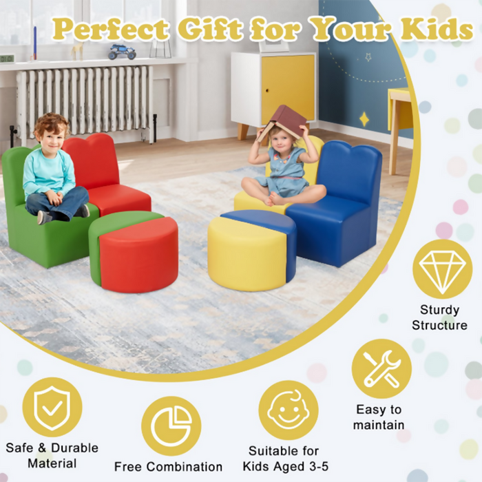8PCS Toddler Sofa Couch – Kids’ Play Couch for Playrooms, Bedrooms, and Daycares. Multifunctional and colorful seating for indoor play and reading