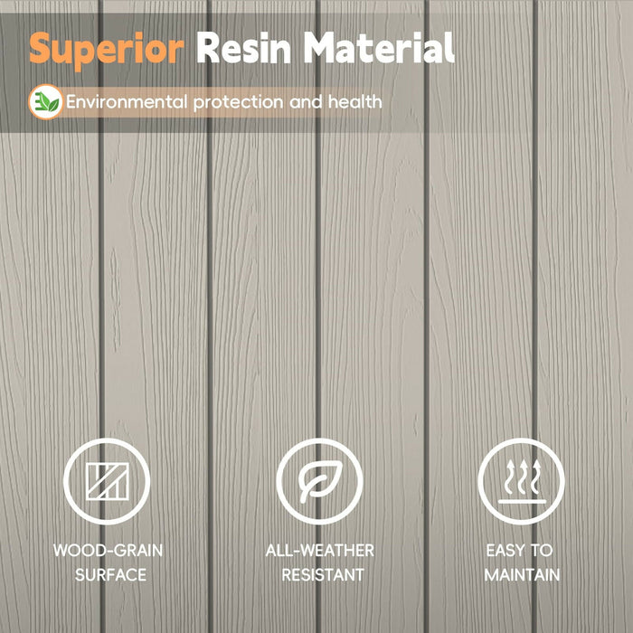 Outdoor Storage Box, Waterproof Resin Deck Storage Chest with Lockable Lid, Wood-Grain Look, Built-In Handles, All-Weather Patio Garden Pool Cushion Storage (Grey)