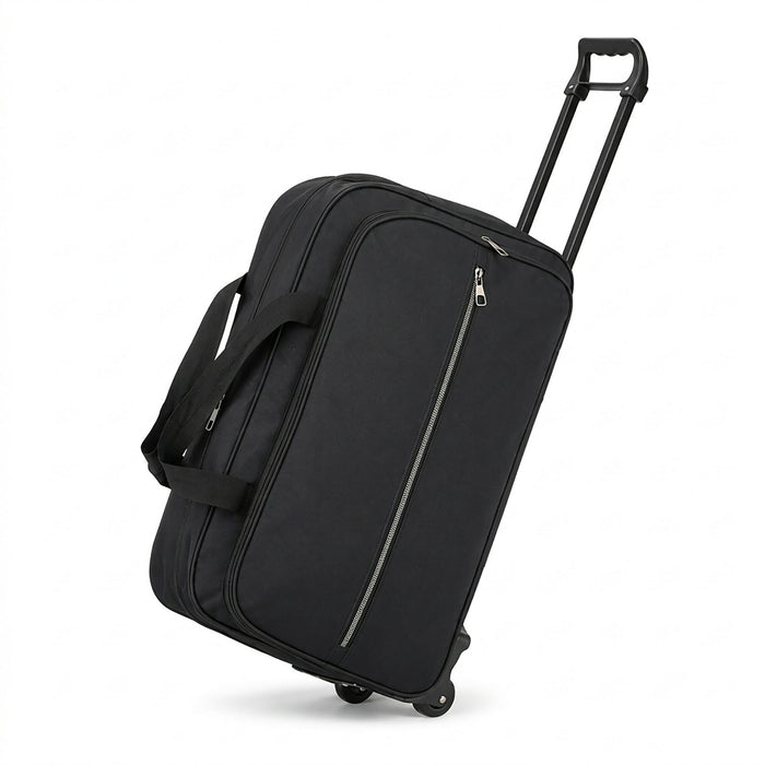 Rolling Duffel Bag, Compact Travel Bag with Wheels, Telescopic Pull Handle, Front Zip Pocket, Dual Carry Handles, 53 x 33 x 22 cm, Black Soft-Sided Weekender Luggage for Short Trips