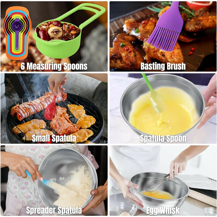 7 PCS Stainless Steel Mixing Bowl Set, Multifunctional Stacking Mixing Bowls with Lids and Accessories for Home, Kitchen, Cooking