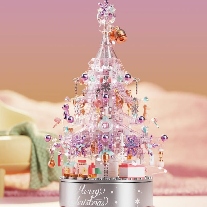 Christmas Tree Building Set, 730 Pieces, Music Box, Pink