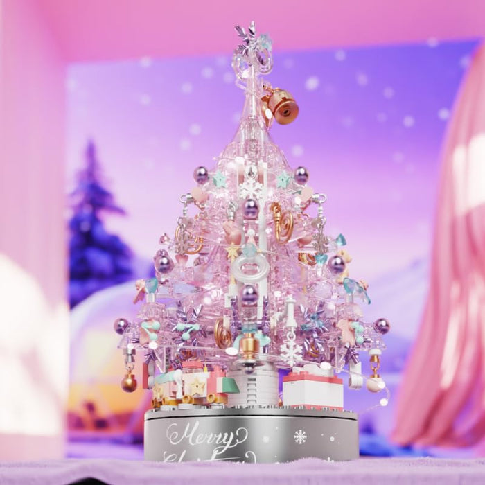 Christmas Tree Building Set, 730 Pieces, Music Box, Pink