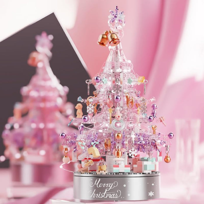 Christmas Tree Building Set, 730 Pieces, Music Box, Pink