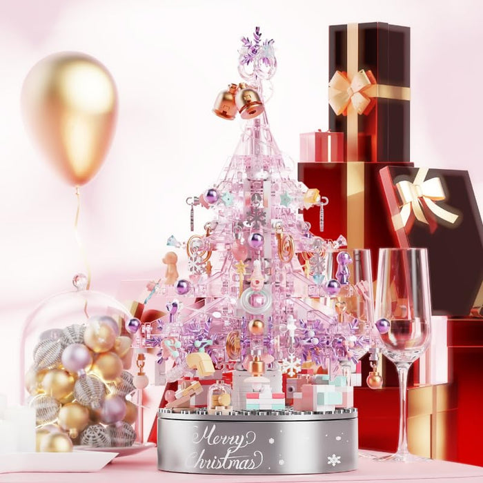 Christmas Tree Building Set, 730 Pieces, Music Box, Pink