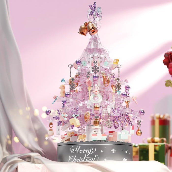 Christmas Tree Building Set, 730 Pieces, Music Box, Pink