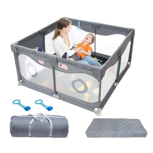 Baby Playpen with Mat, 50" x 50" x 27" Play Yard with Washable Playmat, Thickened Steel Pipes for Babies, Toddlers - BP5027-H