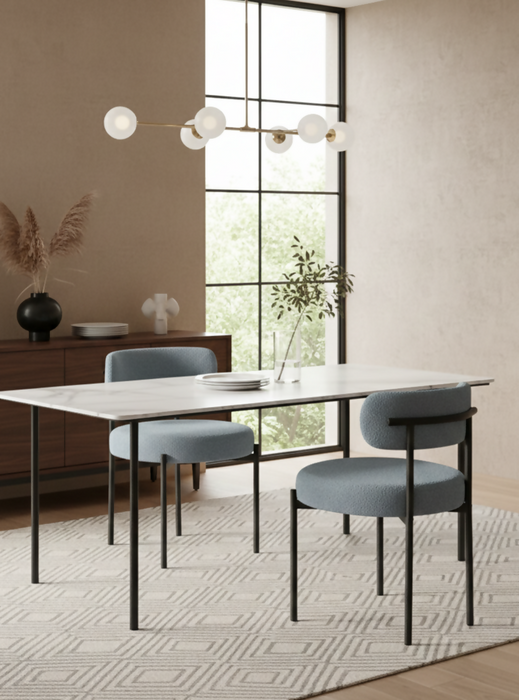 Teddy Fabric Dining Chair with Sherpa Fleece, Metal Legs, Ergonomic Backrest, 300 lbs Capacity, Blue, 20" x 18" x 30.5, Grey Blue